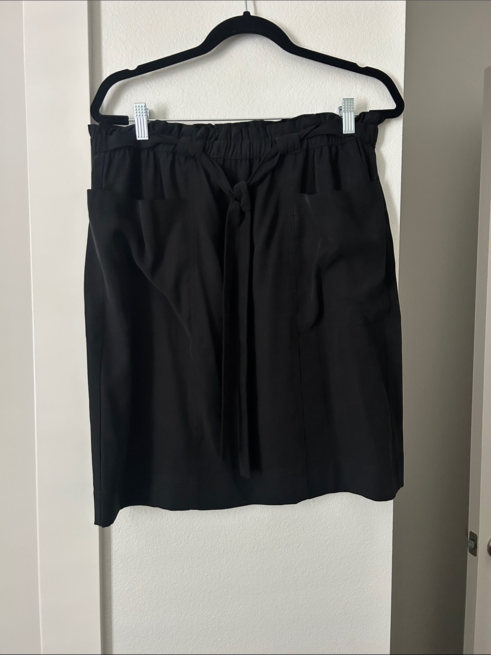 DownEast Black Paperbag-Waist Mini Skirt with Front Tie